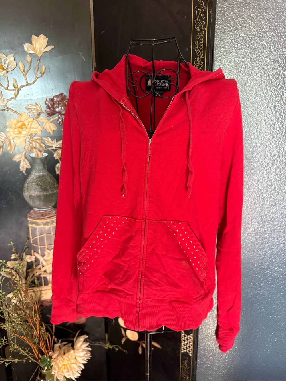 Christine Alexander large Red Zip-Up Hoodie with Studded Pockets